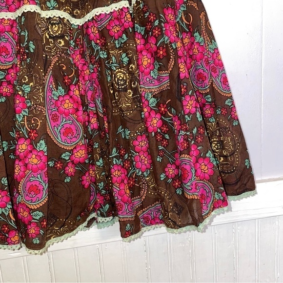 Vintage Karma Living pink, brown and green cotton skirt - Picture 5 of 11